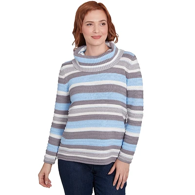 Petite Hearts Of Palm Blue My Mind Long Sleeve Striped Sweater