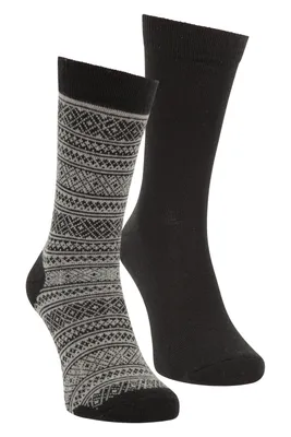 Mens Patterned Merino Mid-Calf Socks 2-Pack