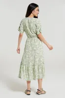 Oasis Womens Midi Tiered Dress
