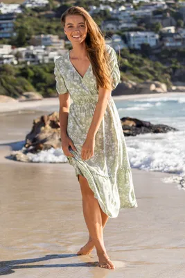 Oasis Womens Midi Tiered Dress