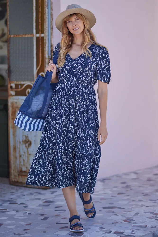 Oasis Womens Midi Tiered Dress