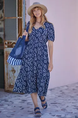 Oasis Womens Midi Tiered Dress