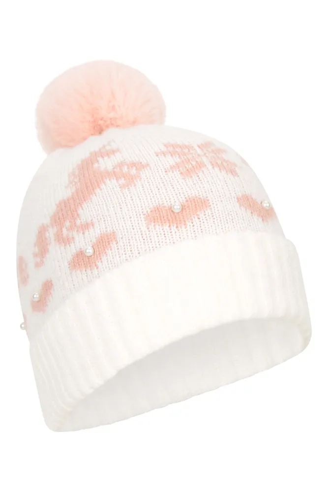 Faux Pearl Kids Pom Beanie