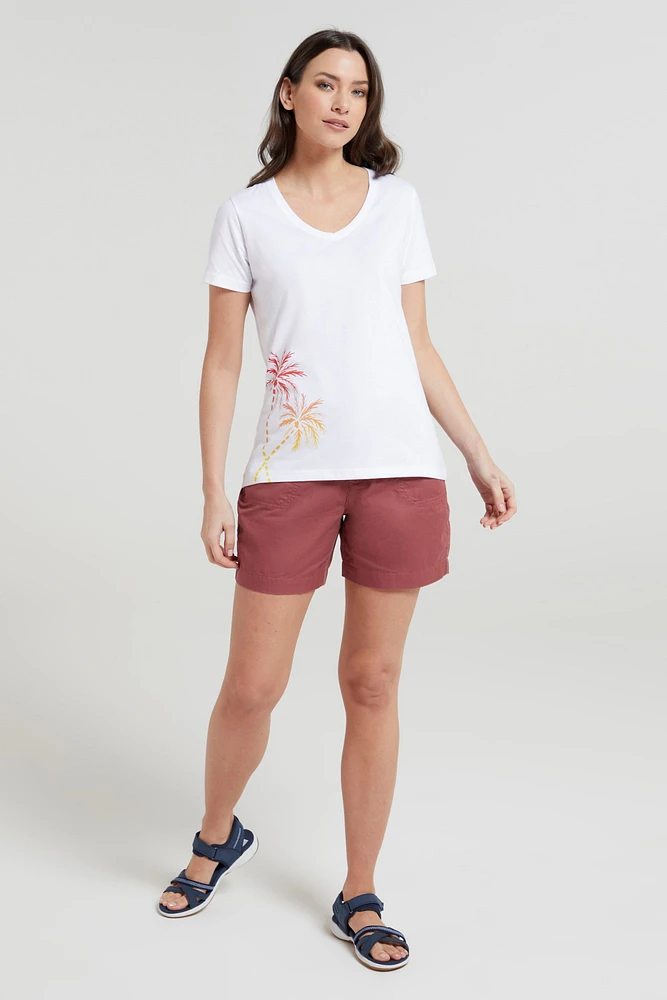Ombre Palm Trees Womens V-Neck Tee