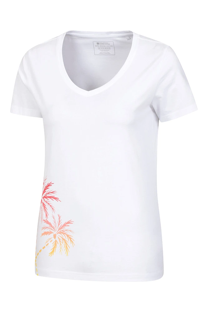 Ombre Palm Trees Womens V-Neck Tee