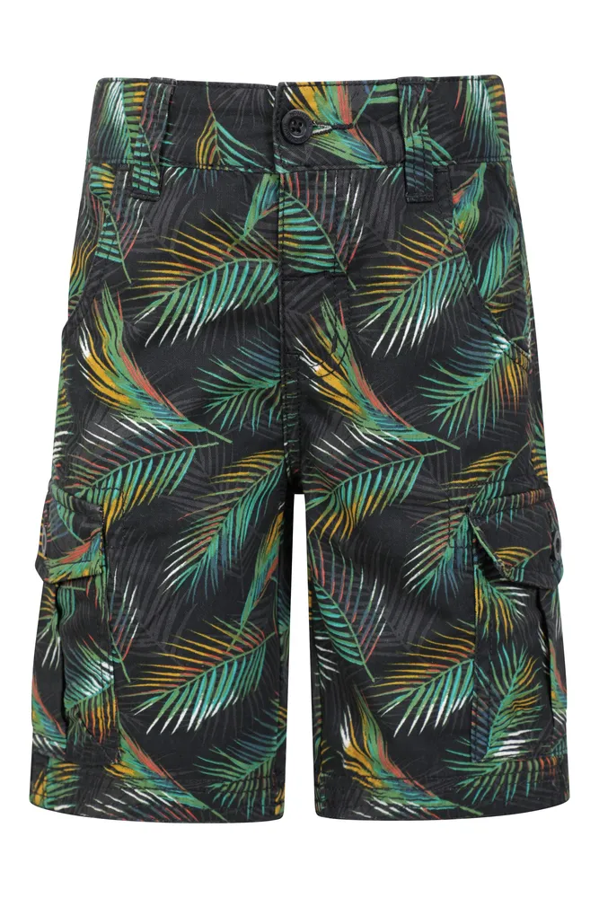 Printed Leaf Kids Cargo Shorts