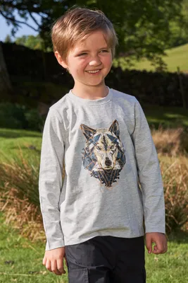 Kids Organic Wolf Printed Long Sleeve Top