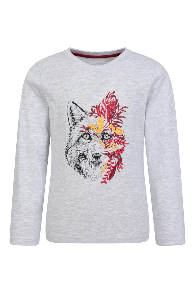 Kids Fox Embroidered Long Sleeve Top