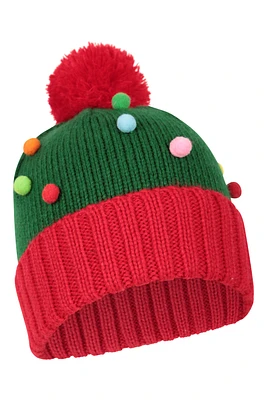 Xmas Tree Kids Pom Beanie