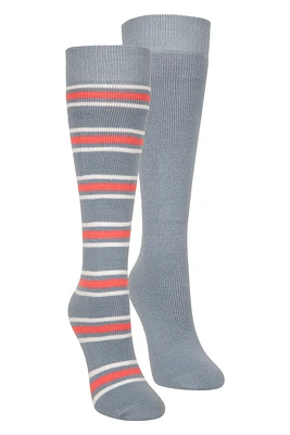 Womens Striped Knee Length Ski Socks 2-Pack