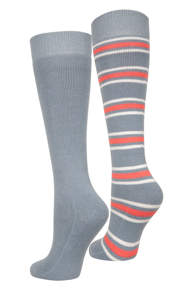 Womens Striped Knee Length Ski Socks 2-Pack
