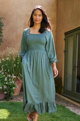 Cadiz Womens Full Sleeve Shirred Dress