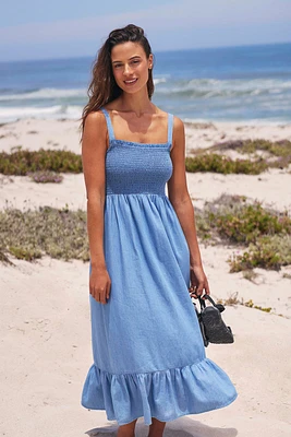 Marbella Womens Strappy Shirred Dress