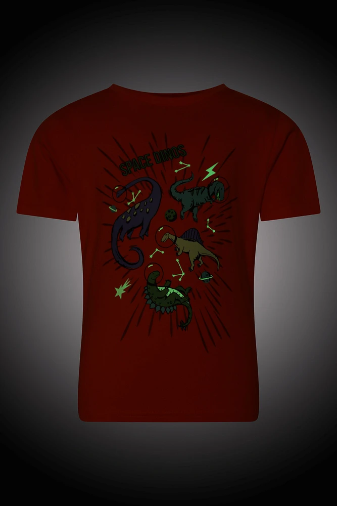 Glow The Dark Space Dino Kids Tee