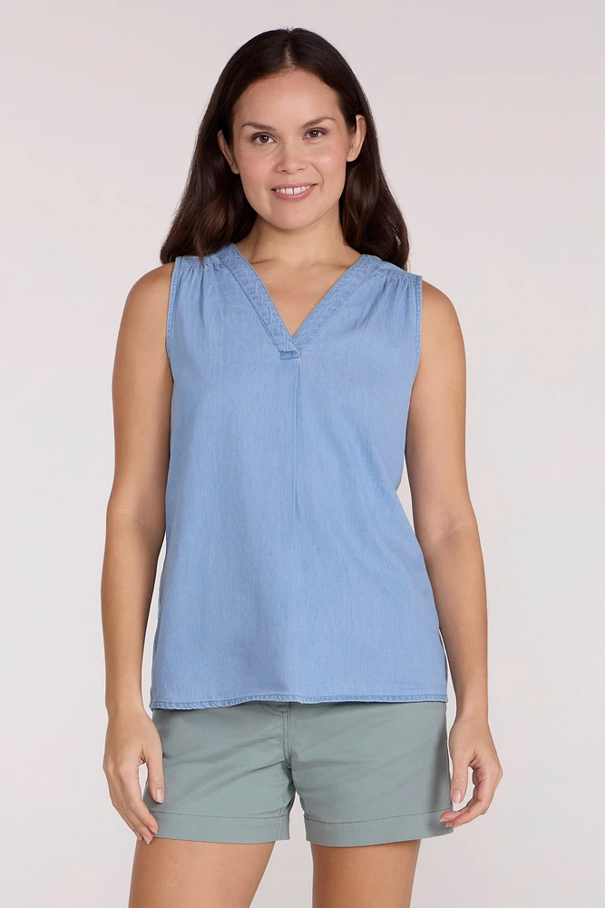 Tuscany Womens Chambray Sleeveless Shirt