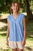Tuscany Womens Chambray Sleeveless Shirt