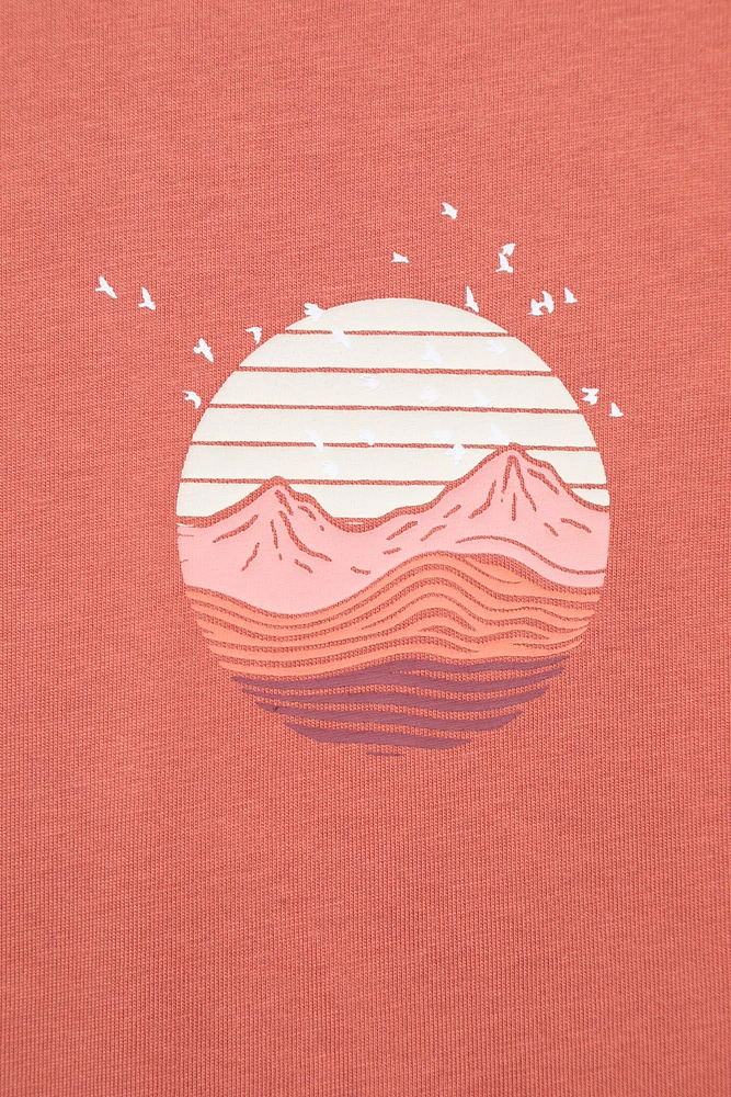 Printed Womens Mountain Bird Loose Fit T-Shirt
