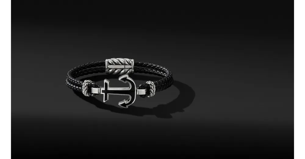 David Yurman Exotic Stone Station Black Leather Bracelet with Black Onyx