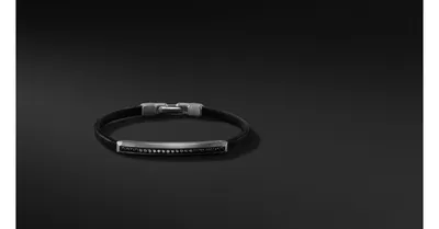 David Yurman Pave Leather ID Bracelet with Black Diamonds