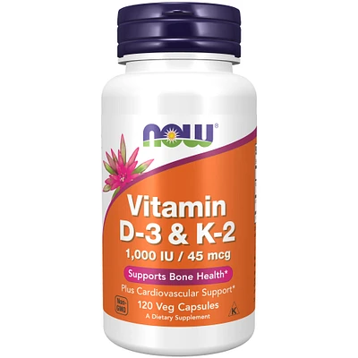 Vitamin D-3 & K-2, 1000 IU/45 mcg, Plus Cardiovascular Support*, Supports Bone Health*, 120 Veg Capsules