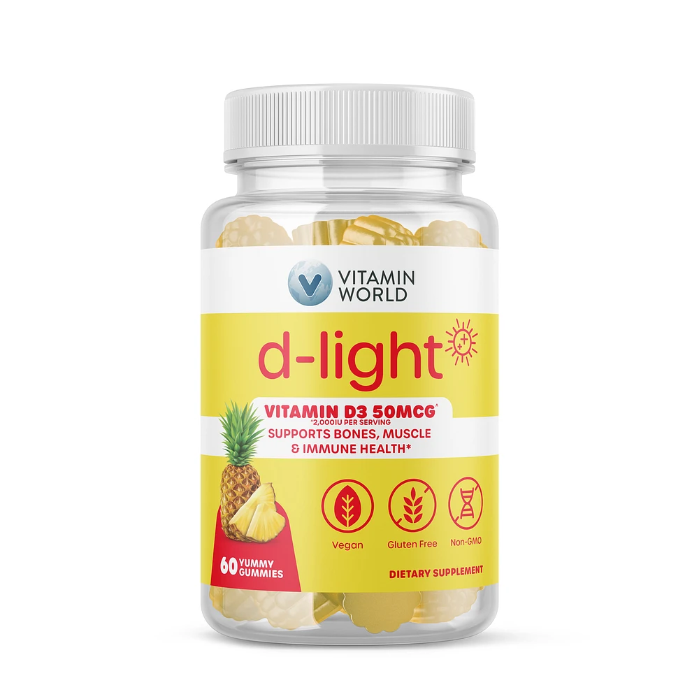 d-light Vitamin D Gummies, 50MG (2000iu) Vitamin D3, Bone Health, Joint Support