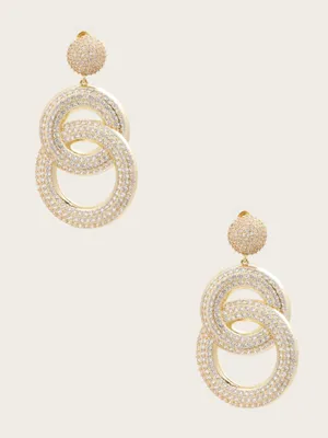 Gold-Tone and CZ Interlocked Doorknocker Earring