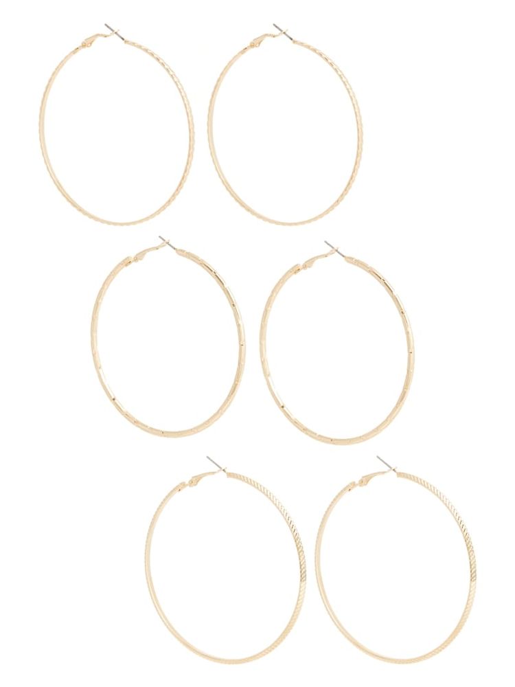 Textured Gold-Tone Hoop Earrings Set