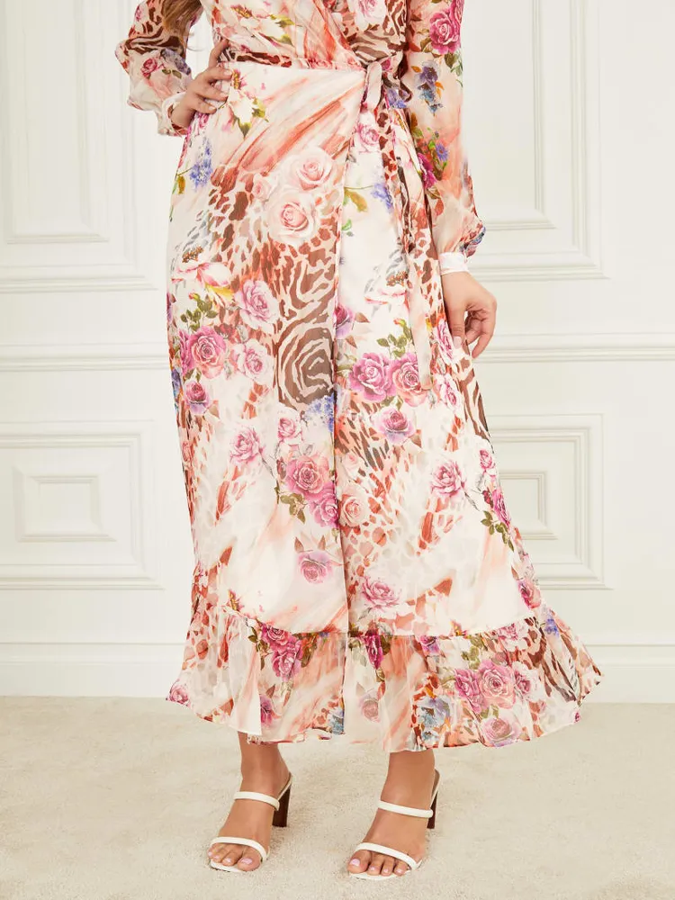 Rose Silk Wrap Dress