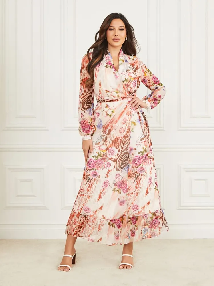 Rose Silk Wrap Dress