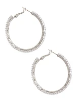 Rhodium Plated Large Crystal Hoop Earring