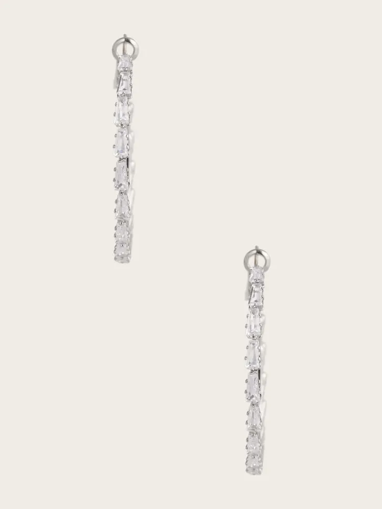 Rhodium Plated Large Crystal Hoop Earring