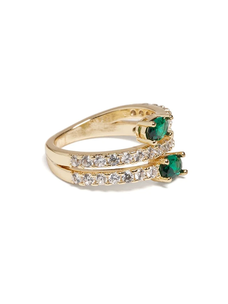 14K Gold-Plated Emerald Wrap Ring-Size 7