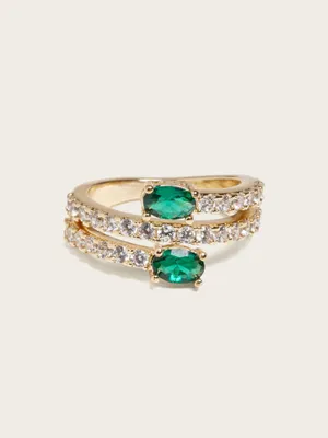 14K Gold-Plated Emerald Wrap Ring-Size 7