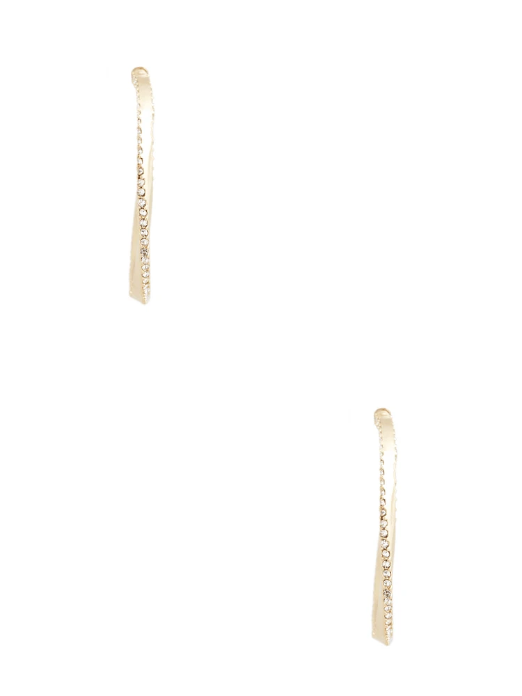 Gold-Plated Rhinestone Twisted Hoop Earrings