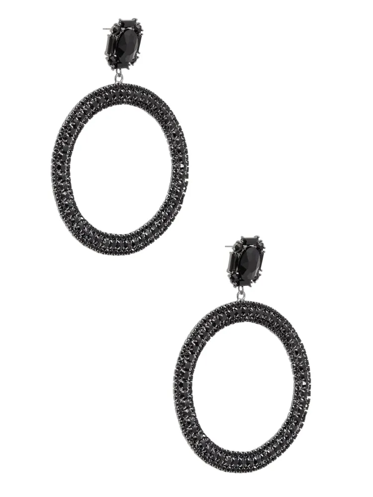 Black Rhinestone Statement Hoop Earrings