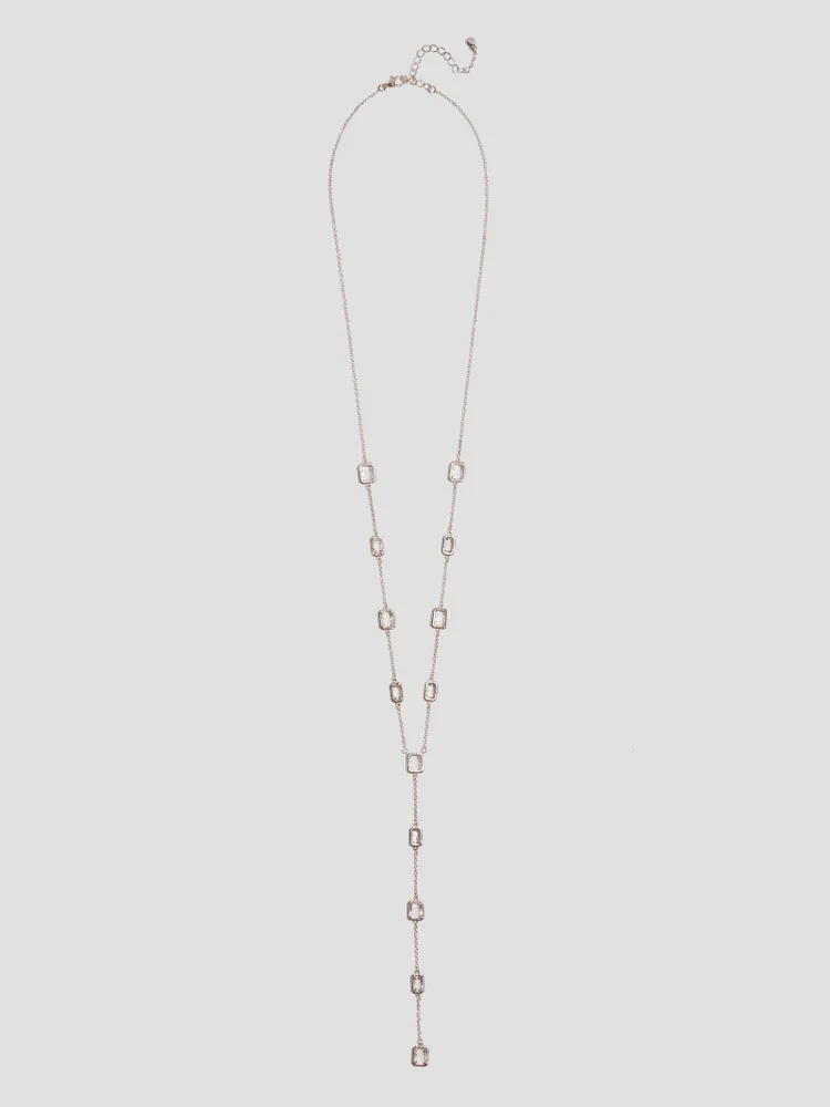 Rose Gold-Tone Crystal Y Necklace