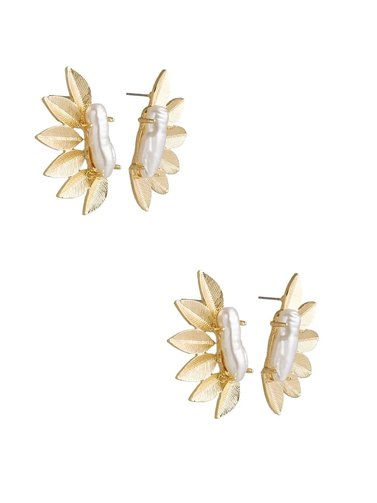 14K Gold-Plated Leaf and Pear Feather Earring