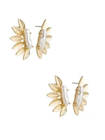 14K Gold-Plated Leaf and Pear Feather Earring