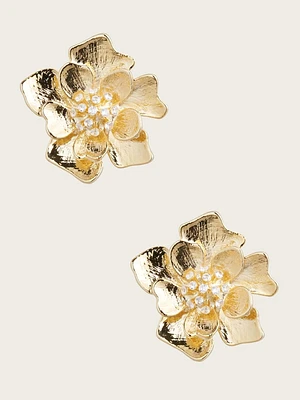 Gold-Tone Flower Stud Earring