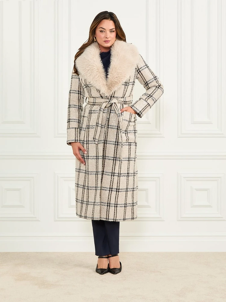 Charlize Sequin Plaid Wrap Coat