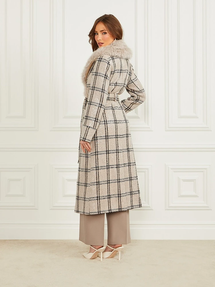 Charlize Sequin Plaid Wrap Coat