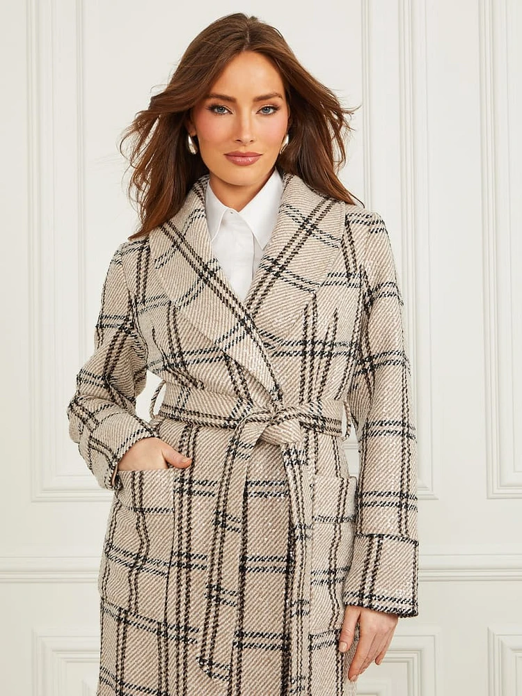 Charlize Sequin Plaid Wrap Coat