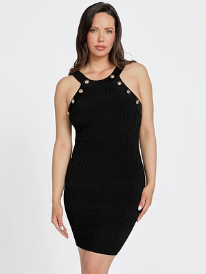 Janet Button Ribbed Sweater Dress