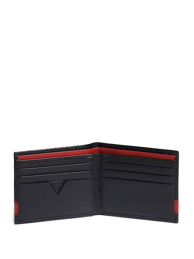 Guess Men's Leather Mesa Billfold Wallet - Black/Red