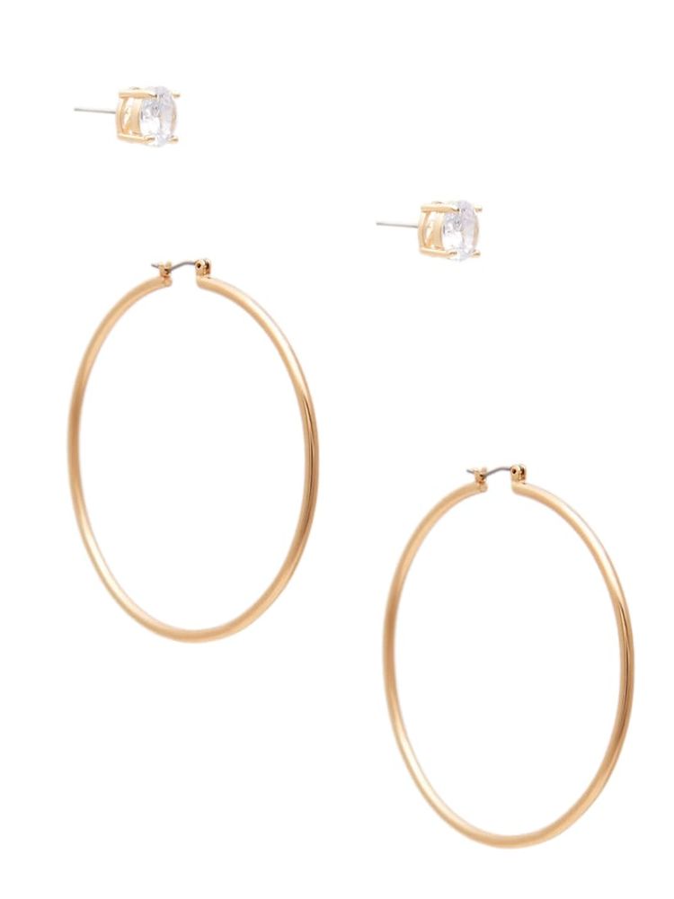 Gold-Tone Cubic Zirconia Hoop Earrings Set