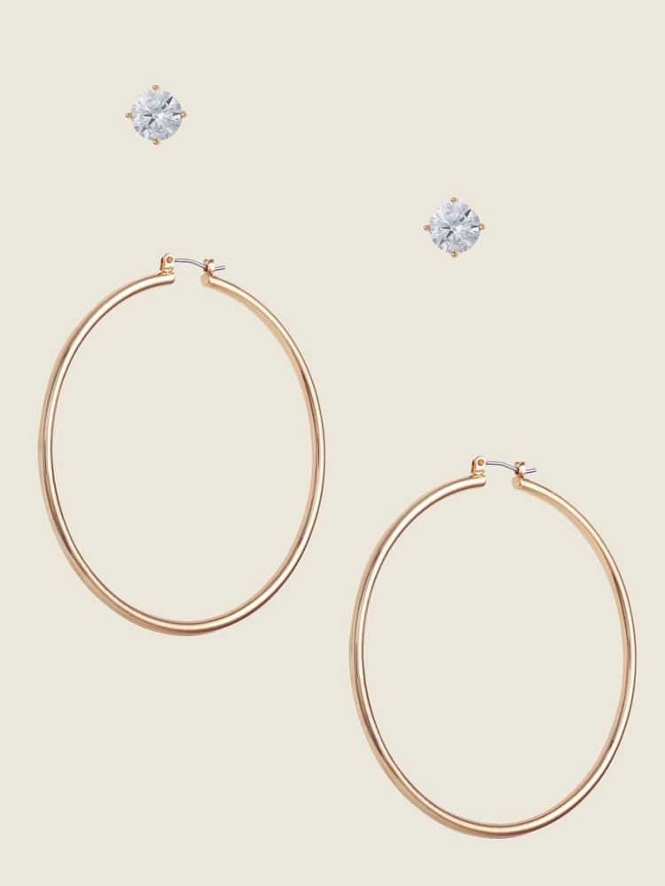 Gold-Tone Cubic Zirconia Hoop Earrings Set