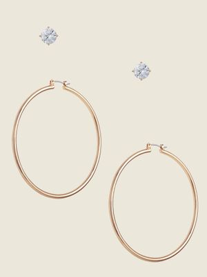 Gold-Tone Cubic Zirconia Hoop Earrings Set
