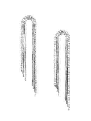 Silver-Tone Rhinestone Arch Fringe Earrings