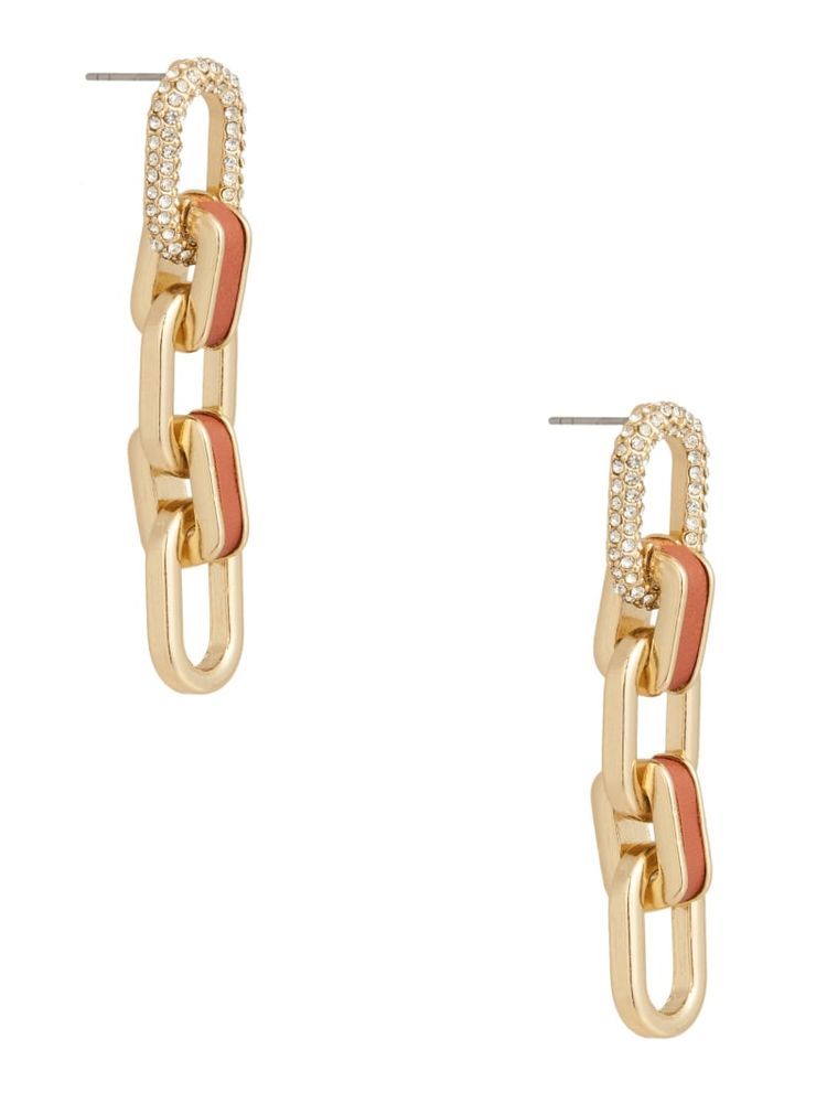 Mixed-Material Drop Chain Earrings