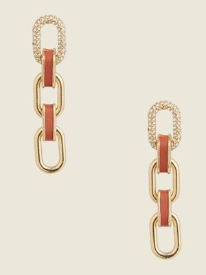 Mixed-Material Drop Chain Earrings